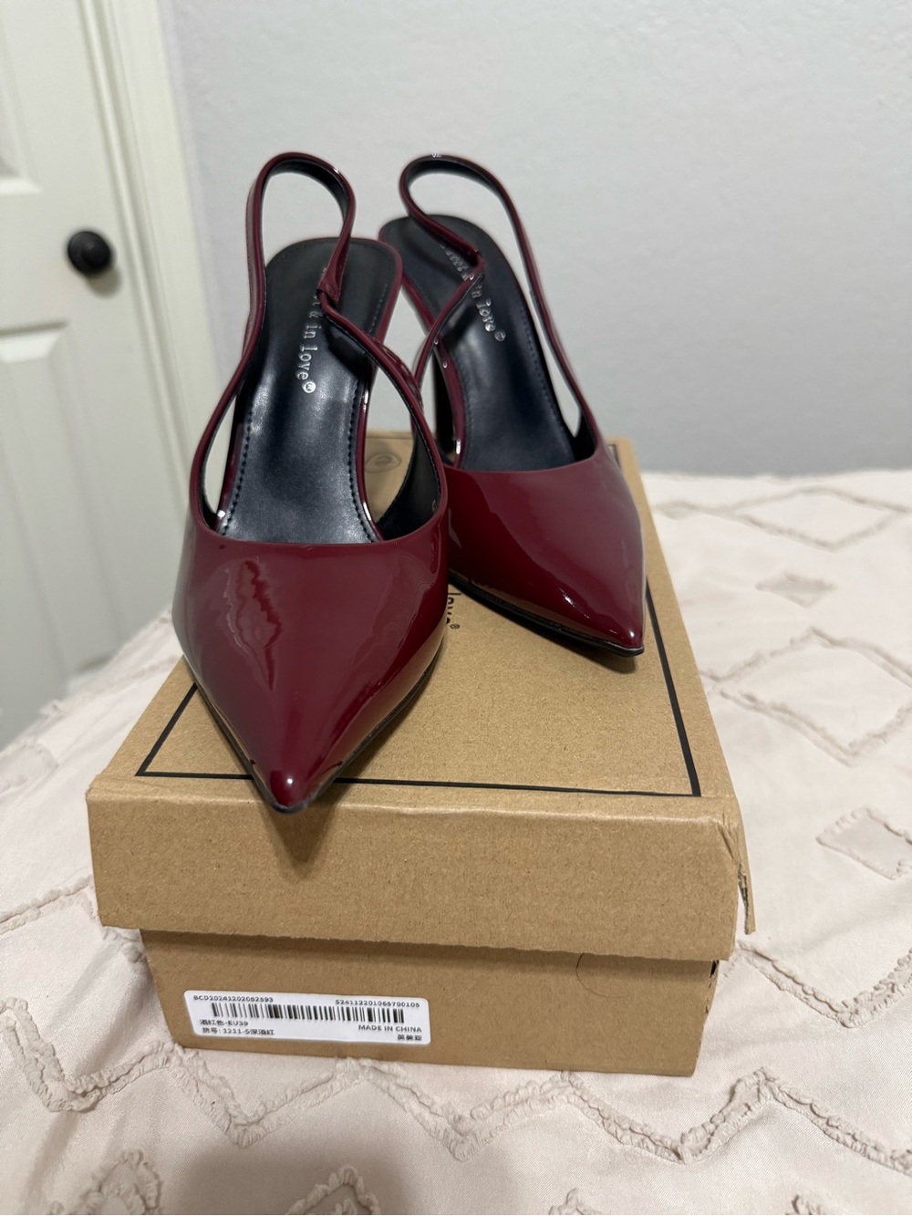 Patent Pointed Slingback Pumps in Deep Red